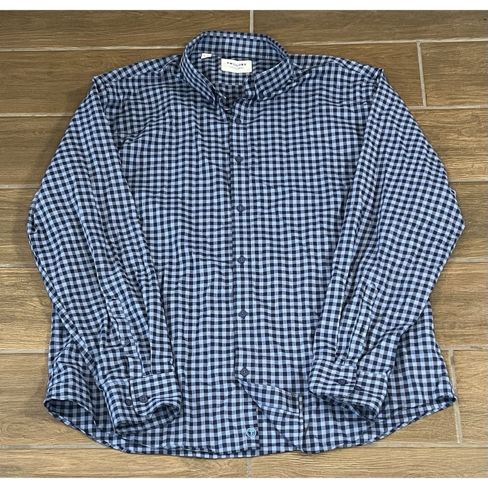 Twillory Men's Untuck(able) Size XL-2XLTailored Fit Blue Check Long Sleeve Shirt